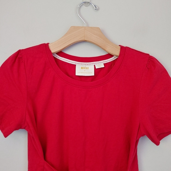 Anthropologie Maeve Dakota Short Sleeve T-Shirt Belted Wrap Top Red Small - Picture 7 of 16